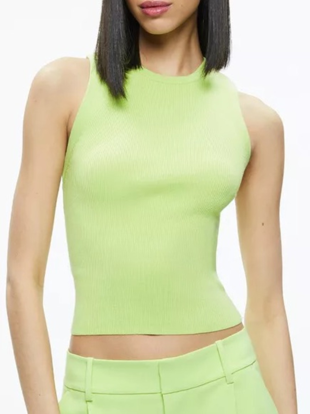 Alice + Olivia Tonita Ribbed Tank Sharp Green Size Small